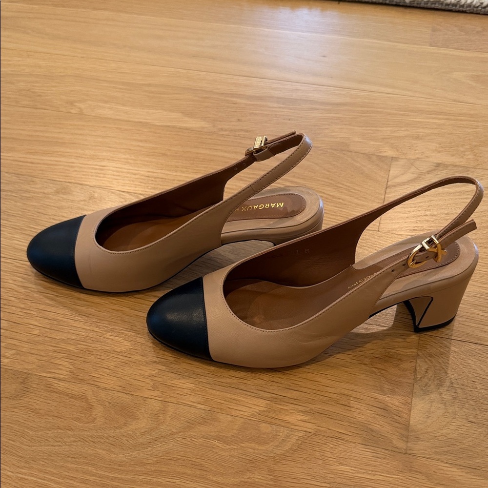 Margaux Tan and Black Slingback Heels